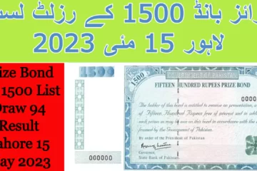 Prize Bond Rs. 1500 List Draw 94 Result Lahore 15 May 2023