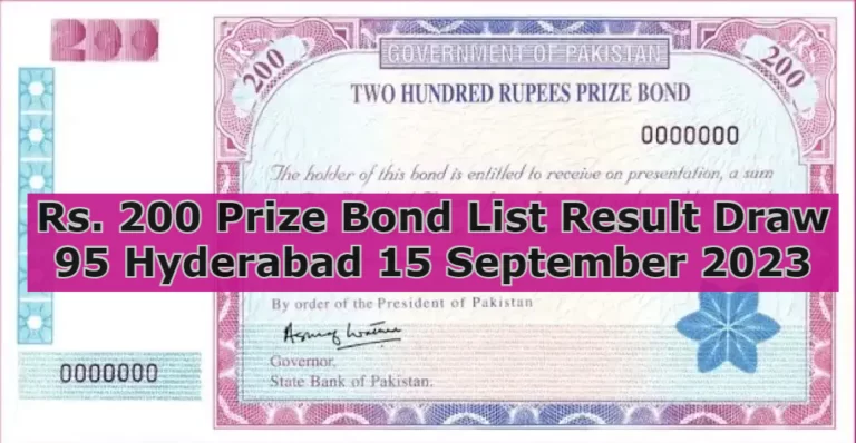 Rs. 200 Prize Bond List Result Draw 95 Hyderabad 15 September 2023
